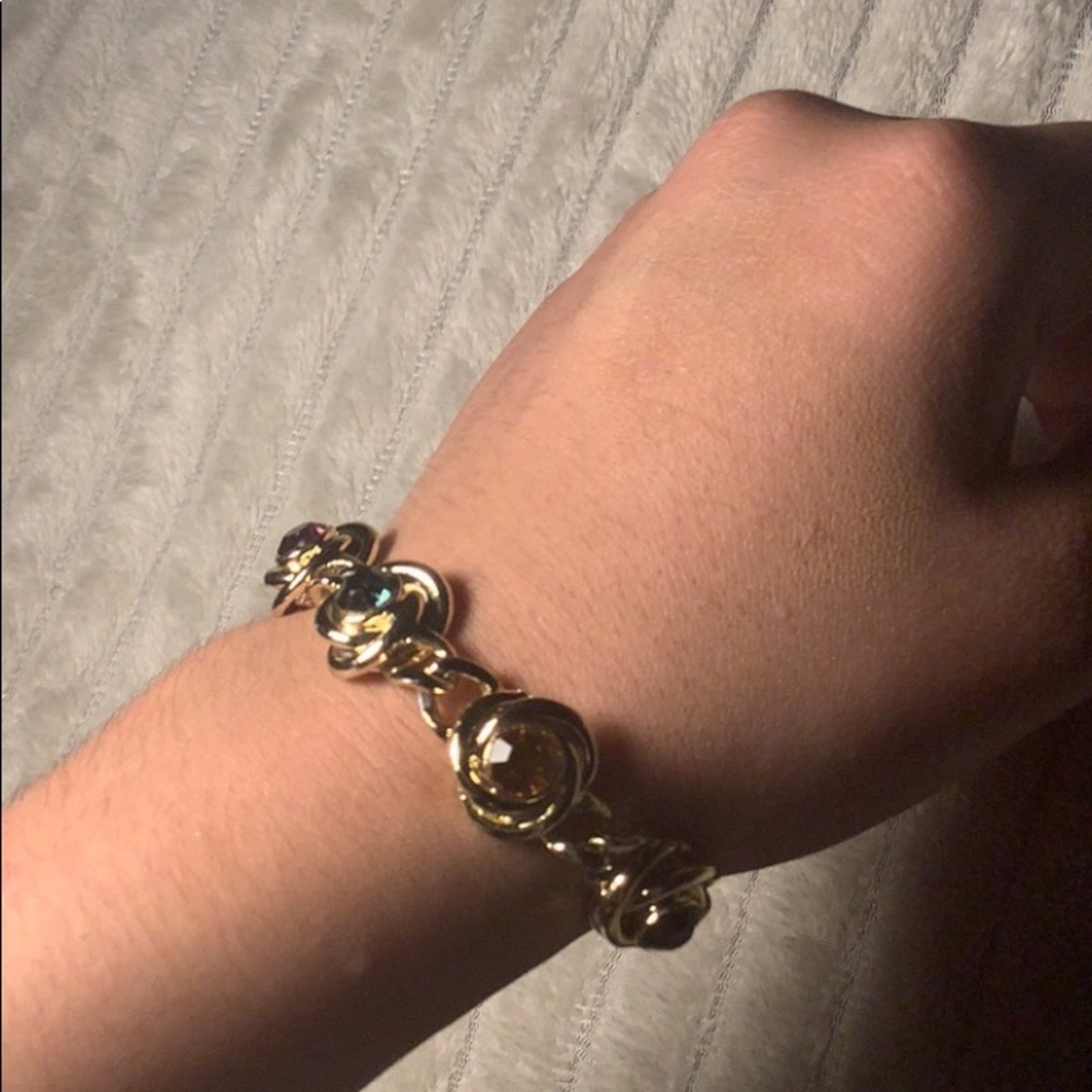 Unisex gold bracelet with carved colored diamonds - Picture 2 of 7